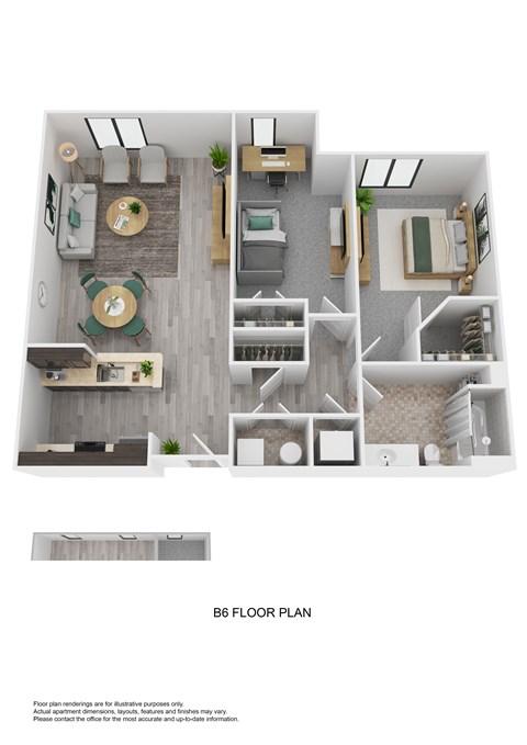 Floor plan for 2 beds, 1 bath, 952 sqft